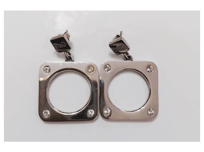 Orecchini DOLCE & GABBANA DJ0759 in acciaio quadrati con cristalli bianchi Argento - vista 8