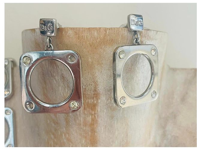 Orecchini DOLCE & GABBANA DJ0759 in acciaio quadrati con cristalli bianchi Argento - vista 9