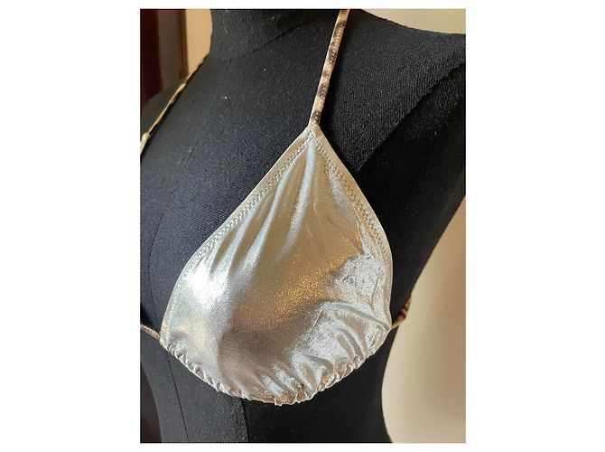 Impresionante bikini triangular ROBERTO CAVALLI, borde animal plateado Plata - vista 3