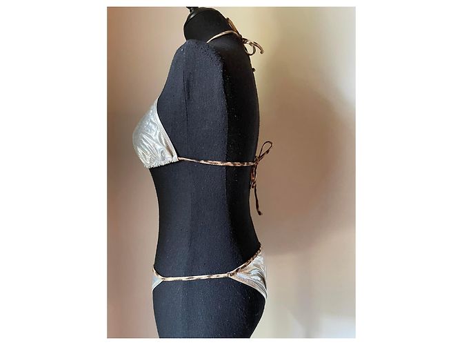 Impresionante bikini triangular ROBERTO CAVALLI, borde animal plateado Plata - vista 4