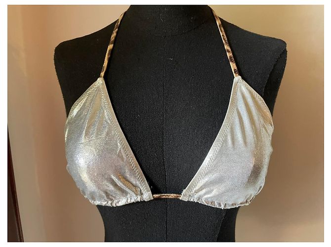 Impresionante bikini triangular ROBERTO CAVALLI, borde animal plateado Plata - vista 5