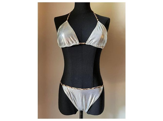 Impresionante bikini triangular ROBERTO CAVALLI, borde animal plateado Plata - vista 7