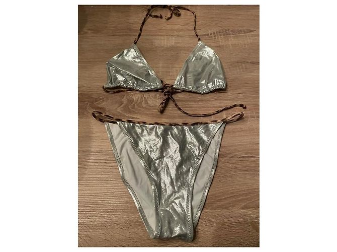 Impresionante bikini triangular ROBERTO CAVALLI, borde animal plateado Plata - vista 9