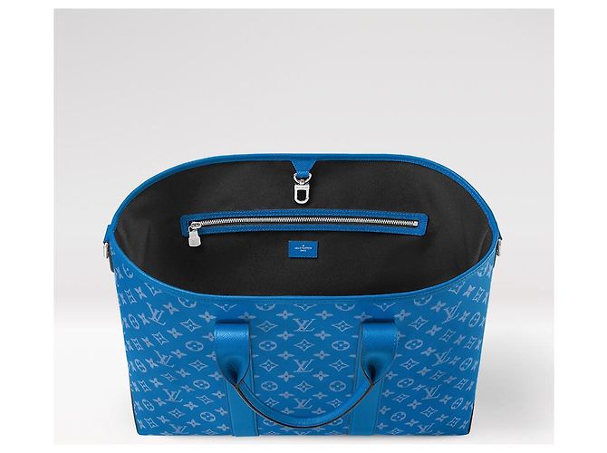 Sac cabas Louis Vuitton Taigarama toile et cuir bleu - vue 2