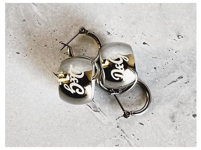 Set gioielli vintage DOLCE & GABBANA bracciale orecchini acciaio logo smaltato Argento - vista 2