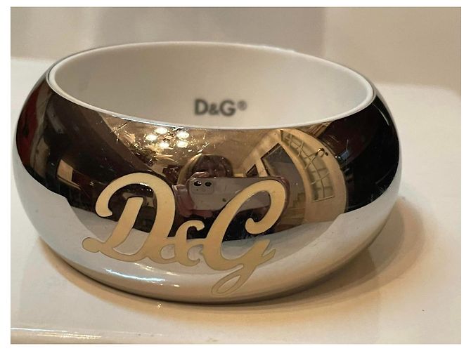 Set gioielli vintage DOLCE & GABBANA bracciale orecchini acciaio logo smaltato Argento - vista 3