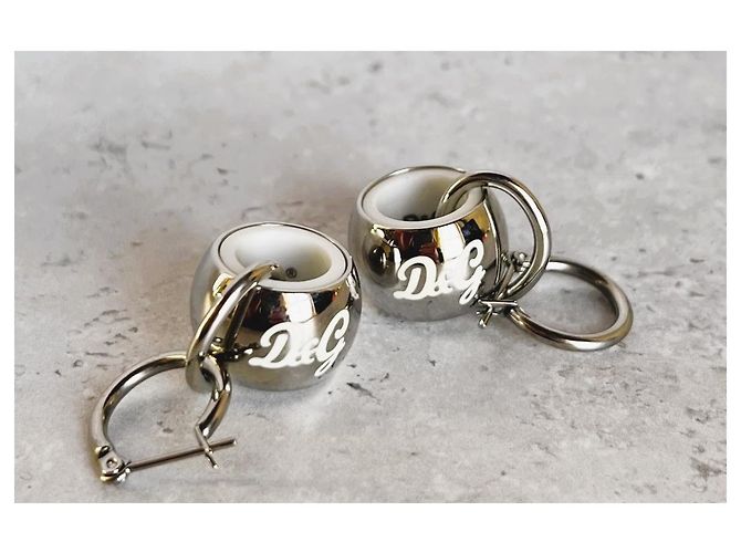 Set gioielli vintage DOLCE & GABBANA bracciale orecchini acciaio logo smaltato Argento - vista 7