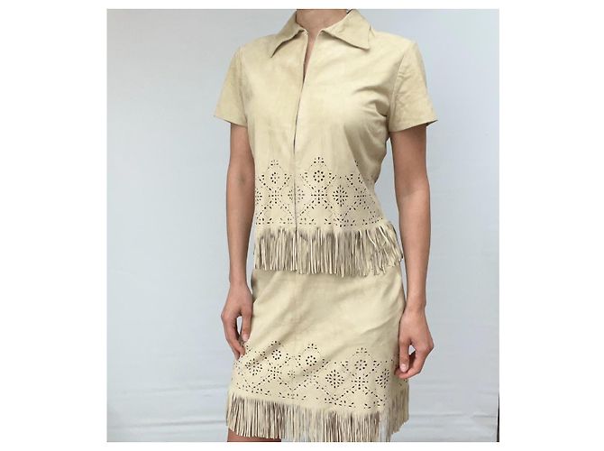 Conjunto de saia Escada em camurça bege - vista 2
