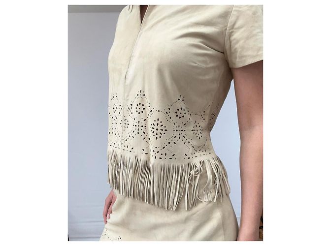 Conjunto de saia Escada em camurça bege - vista 4