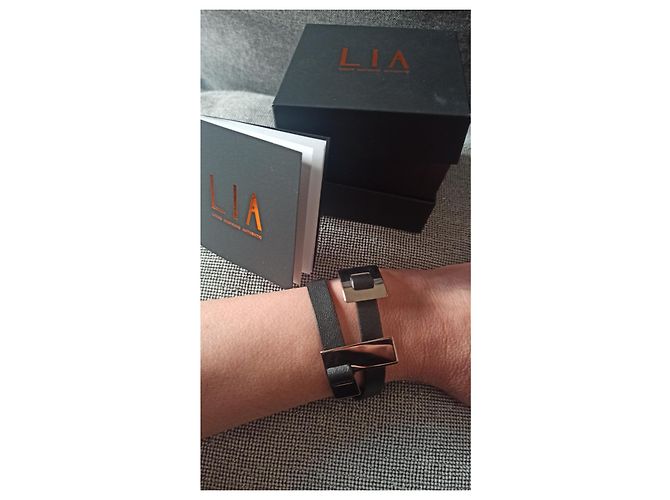 Autre Marque Bracciale Lia in Pelle e Metallo Argentato Nero - vista 2