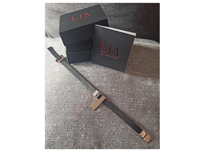 Autre Marque Bracciale Lia in Pelle e Metallo Argentato Nero - vista 3