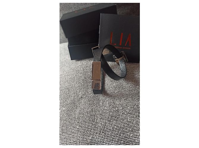 Autre Marque Bracciale Lia in Pelle e Metallo Argentato Nero - vista 5
