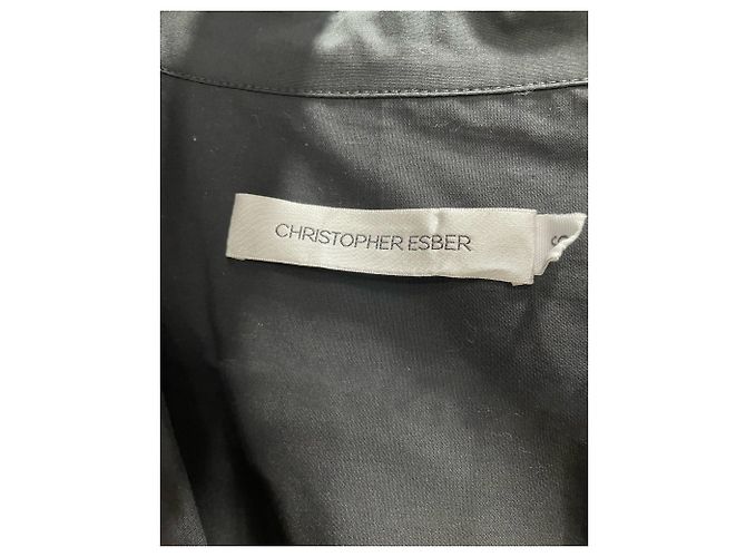Autre Marque Christopher Esber Midi-Hemdkleid mit Spitzenbesatz aus schwarzer Baumwolle - Ansicht 2