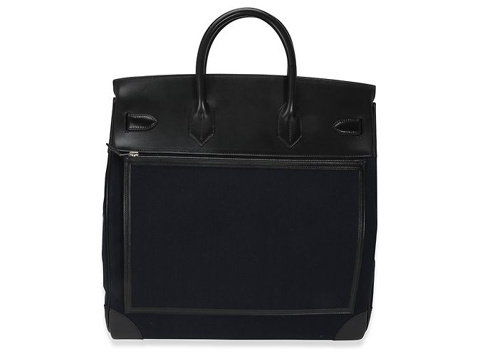 Ring Hermès Bleu Marine Toile Scatola Nera Cargo HAC Birkin 40 PHW Nero Blu - vista 3