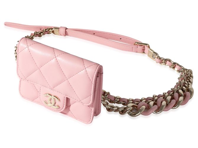 Chanel Pink Gesteppte Lammleder Elegante Gürteltasche mit Kette - Ansicht 2