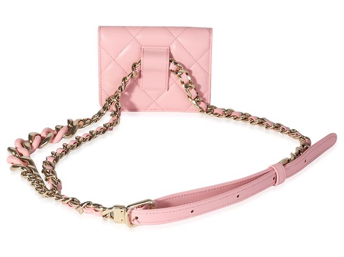 Chanel Pink Gesteppte Lammleder Elegante Gürteltasche mit Kette - Ansicht 3
