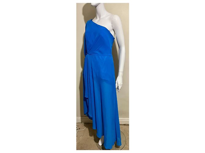Jenny Packham Abito da sera monospalla in chiffon e raso Blu - vista 2