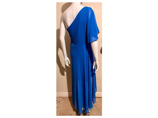 Jenny Packham Abito da sera monospalla in chiffon e raso Blu - vista 3
