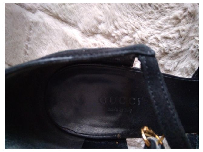 Décolleté Gucci in pelle nera con plateau e punta quadrata Nero - vista 3