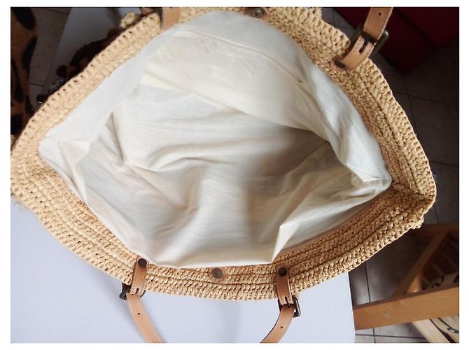 Bolso Gerard Darel Woodstock Ibiza 24H de paja y cuero azul beige - vista 5