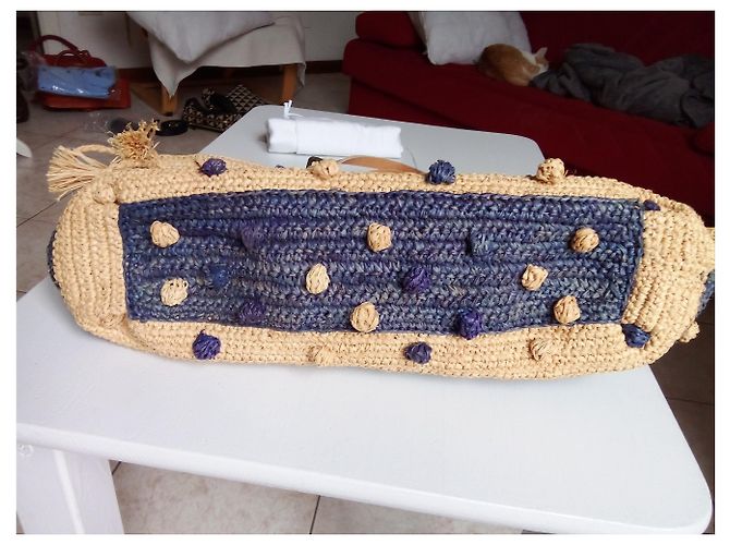 Bolso Gerard Darel Woodstock Ibiza 24H de paja y cuero azul beige - vista 6