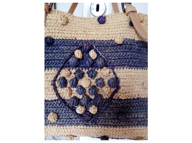 Bolso Gerard Darel Woodstock Ibiza 24H de paja y cuero azul beige - vista 7