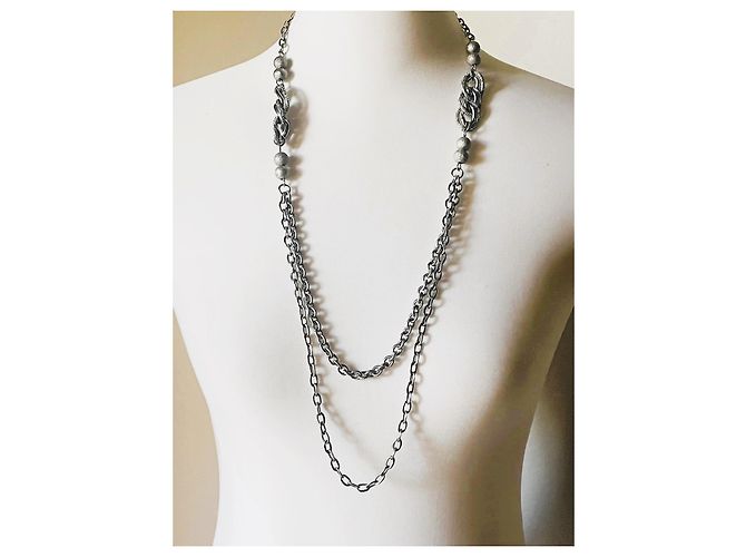 DOLCE & GABBANA Halskette aus Stahl mit gefütterter Kette mit glänzenden und diamantierten Perlen - Ansicht 12