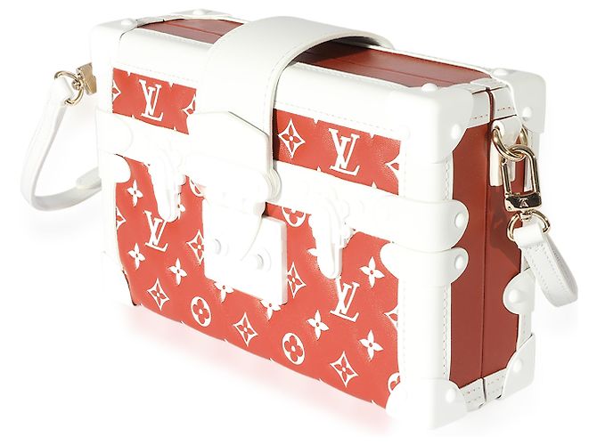 Louis Vuitton Petite Malle in terracotta e monogramma bianco goffrato in pelle di agnello - vista 3