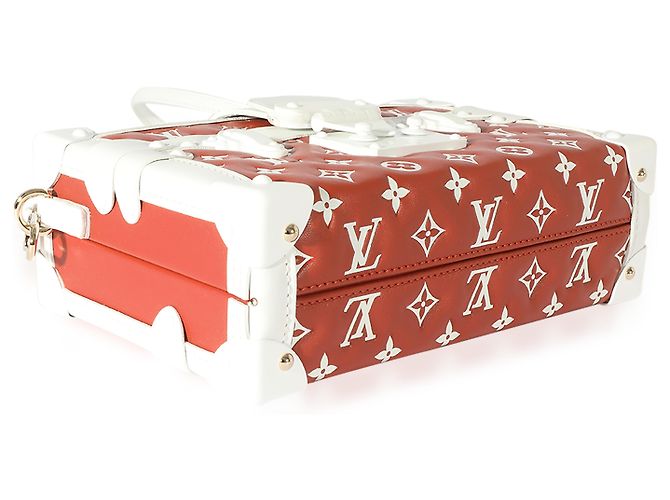 Louis Vuitton Petite Malle in terracotta e monogramma bianco goffrato in pelle di agnello - vista 6