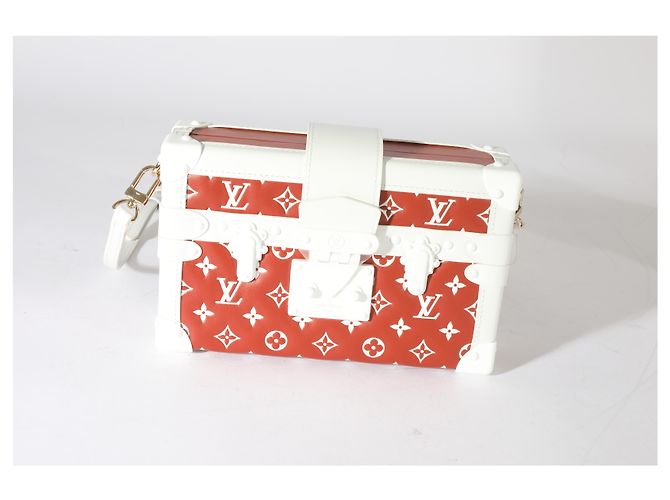 Louis Vuitton Petite Malle in terracotta e monogramma bianco goffrato in pelle di agnello - vista 7