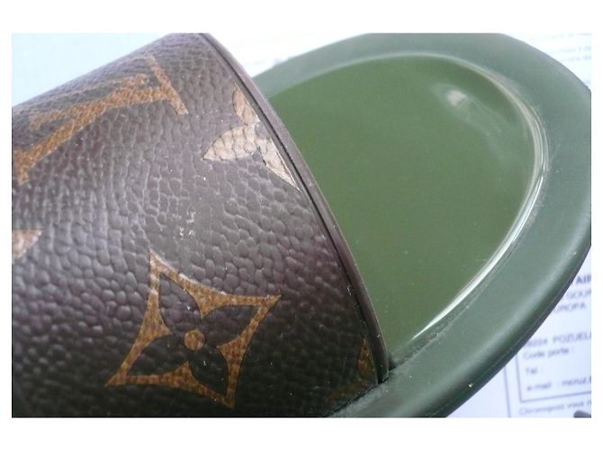 LOUIS VUITTON Monograma Sunbath Sandálias Mule Planas T39 US Caqui - vista 11