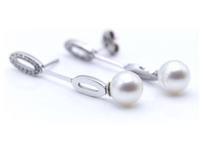 Autre Marque Orecchini lunghi in oro bianco e perle. Argento - vista 2