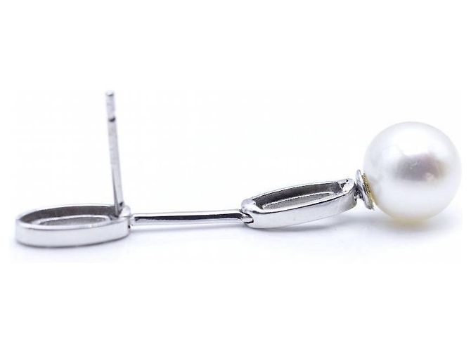 Autre Marque Orecchini lunghi in oro bianco e perle. Argento - vista 6