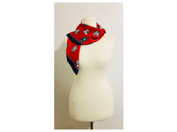 Chanel perfume bottles, Vintage scarf, rare Red Multiple colors Navy blue - view 8