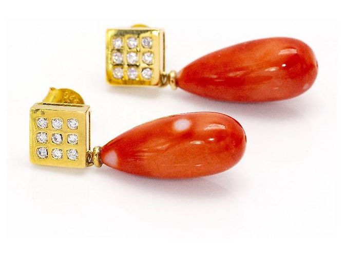 Autre Marque Orecchini in Oro, corallo e diamanti. D'oro Arancione - vista 2