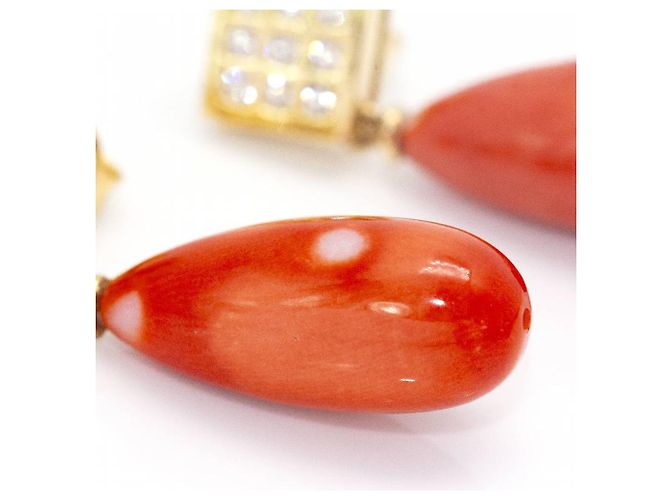 Autre Marque Orecchini in Oro, corallo e diamanti. D'oro Arancione - vista 4