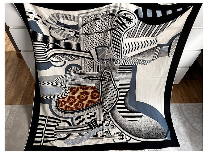 scialle 140 La sella immaginaria di Hermès Bianco sporco Blu navy Cammello - vista 2