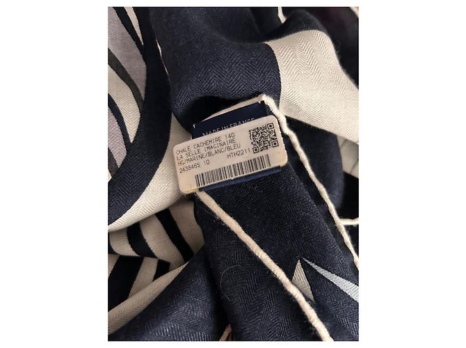 scialle 140 La sella immaginaria di Hermès Bianco sporco Blu navy Cammello - vista 5