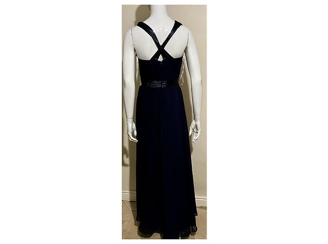 Abito da sera ingioiellato blu navy in raso e chiffon UK 14 Jenny Packham - vista 2