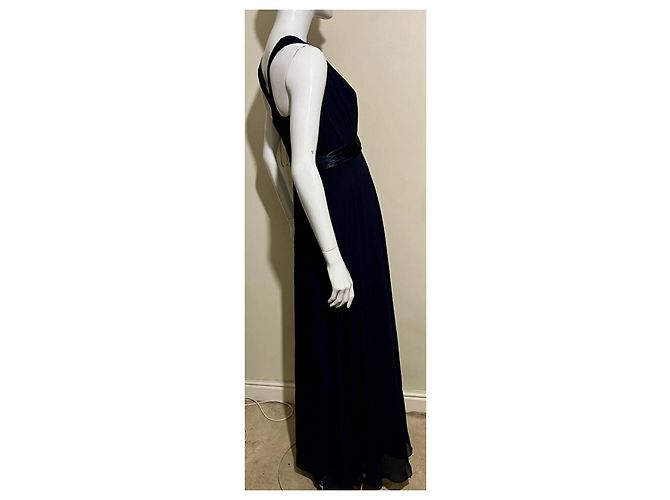 Abito da sera ingioiellato blu navy in raso e chiffon UK 14 Jenny Packham - vista 5