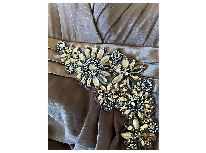 Abito da sera ingioiellato blu navy in raso e chiffon UK 14 Jenny Packham - vista 6