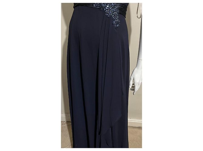Abito da sera ingioiellato blu navy in raso e chiffon UK 14 Jenny Packham - vista 7