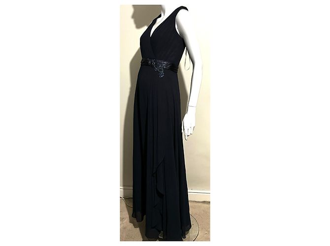Abito da sera ingioiellato blu navy in raso e chiffon UK 14 Jenny Packham - vista 8