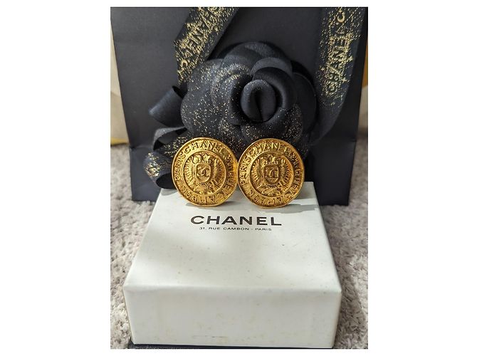 Chanel CC Rue Cambon Paris Logo Vintage Orecchini Clip Box D'oro - vista 10