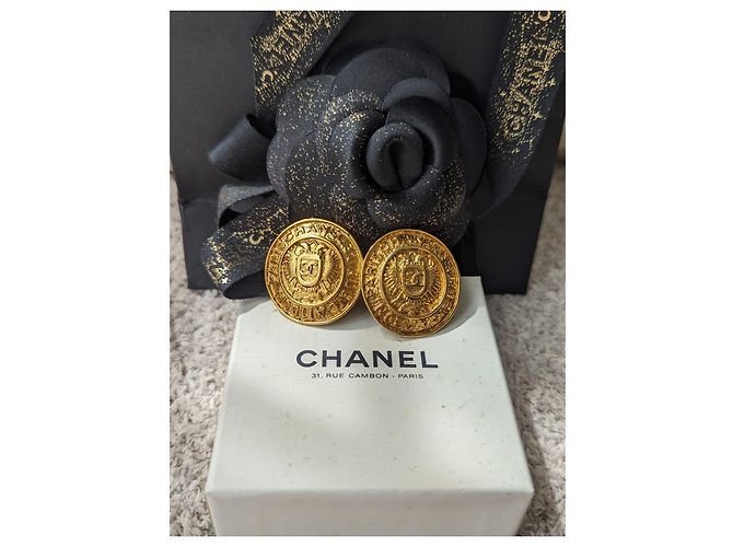 Chanel CC Rue Cambon Paris Logo Vintage Orecchini Clip Box D'oro - vista 11