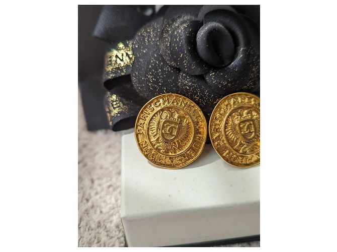Chanel CC Rue Cambon Paris Logo Vintage Orecchini Clip Box D'oro - vista 13