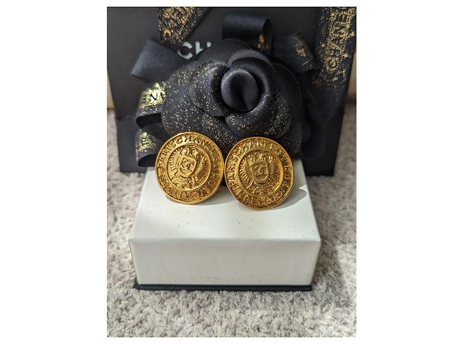 Chanel CC Rue Cambon Paris Logo Vintage Orecchini Clip Box D'oro - vista 14