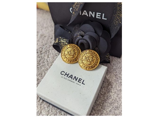 Chanel CC Rue Cambon Paris Logo Vintage Orecchini Clip Box D'oro - vista 4