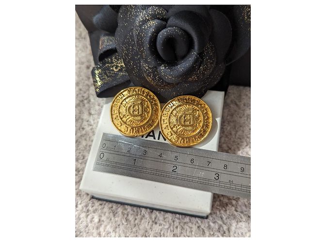 Chanel CC Rue Cambon Paris Logo Vintage Orecchini Clip Box D'oro - vista 5