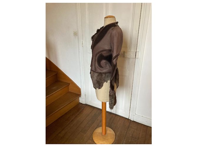 Just Cavalli giacca corta in pelle e pelli Marrone scuro - vista 2
